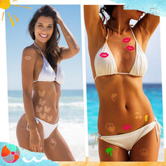 Spakon stickers on a model at the beach showing festive, temporary decoration