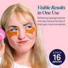SpaLife eye patch in use on model demonstrating cooling, depuffing effect