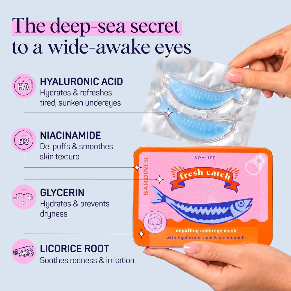 SpaLife under eye patches applied under eyes demonstrating cooling comfort benefit