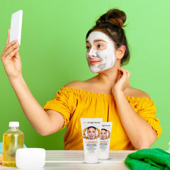 SpaScriptions scrub applied to cheek illustrating deep-cleaning and refinement