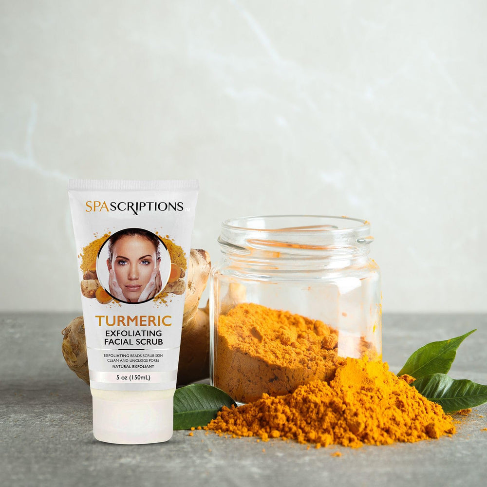SpaScriptions turmeric root and ingredients visually reinforcing brightening benefit