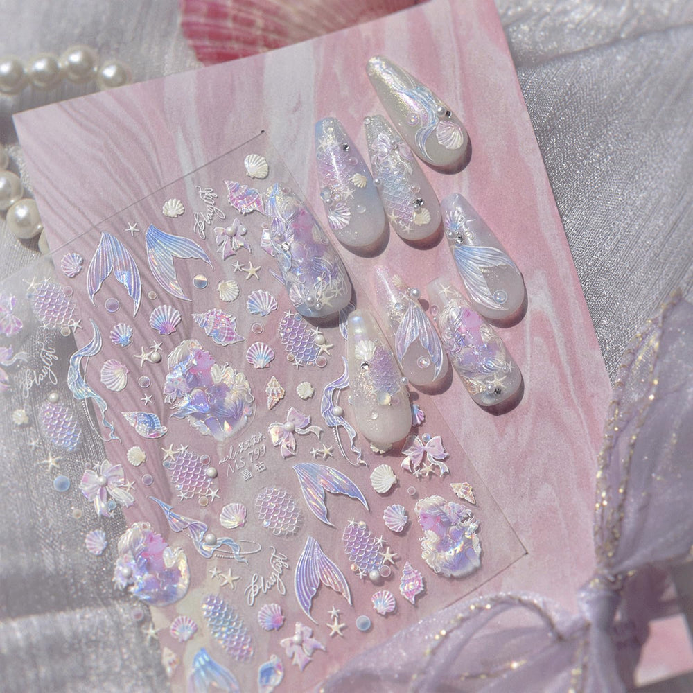 Spebozy shell sticker applied on acrylic nail demonstrating instant manicure benefit