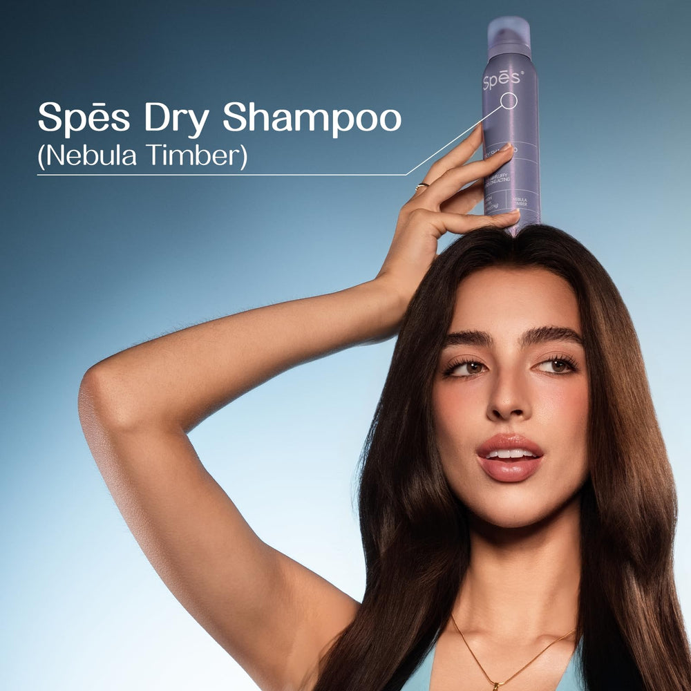 Spes can in hand indicating compact 6.08 fl oz size for travel convenience and quick touch-ups