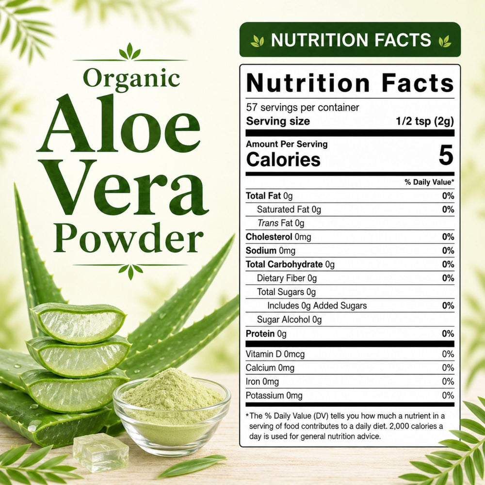 SPICY ORGANIC fine aloe vera powder texture close-up for easy mixing
