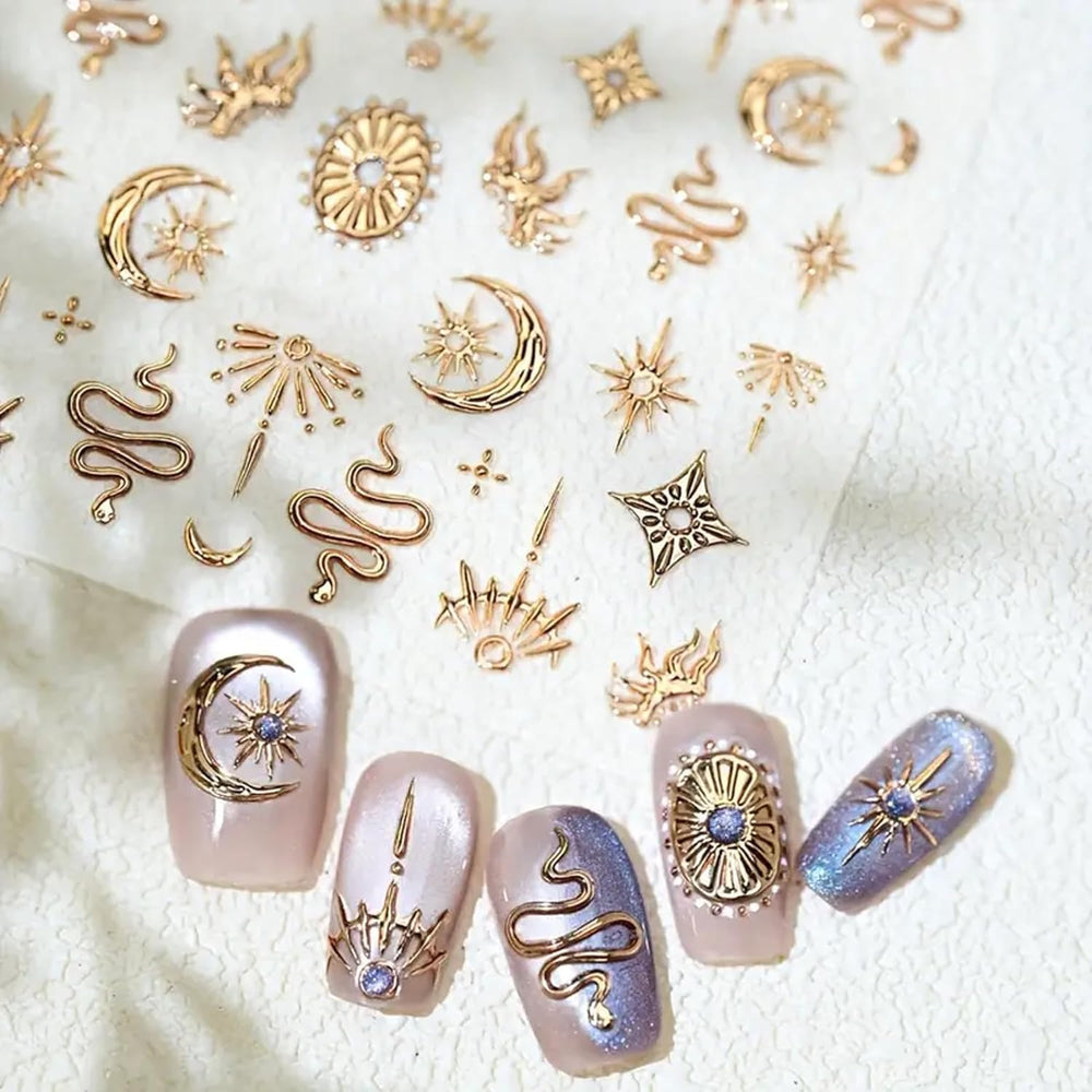 SPLOCUDU finished manicure with star moon sun snake accents for stylish nails