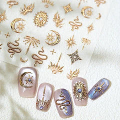 SPLOCUDU finished manicure with star moon sun snake accents for stylish nails