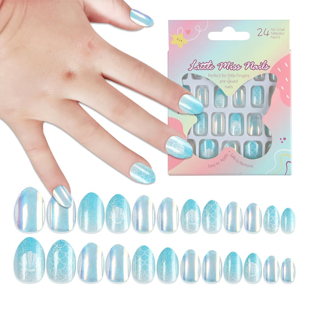 SPNBCQ front packaging showing blue glitter seashell nails and quick use benefit