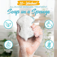 Spongeables sponge producing creamy lather and easy cleansing in shower