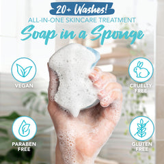Spongeables producing creamy lather in hand for easy cleansing and softening benefits