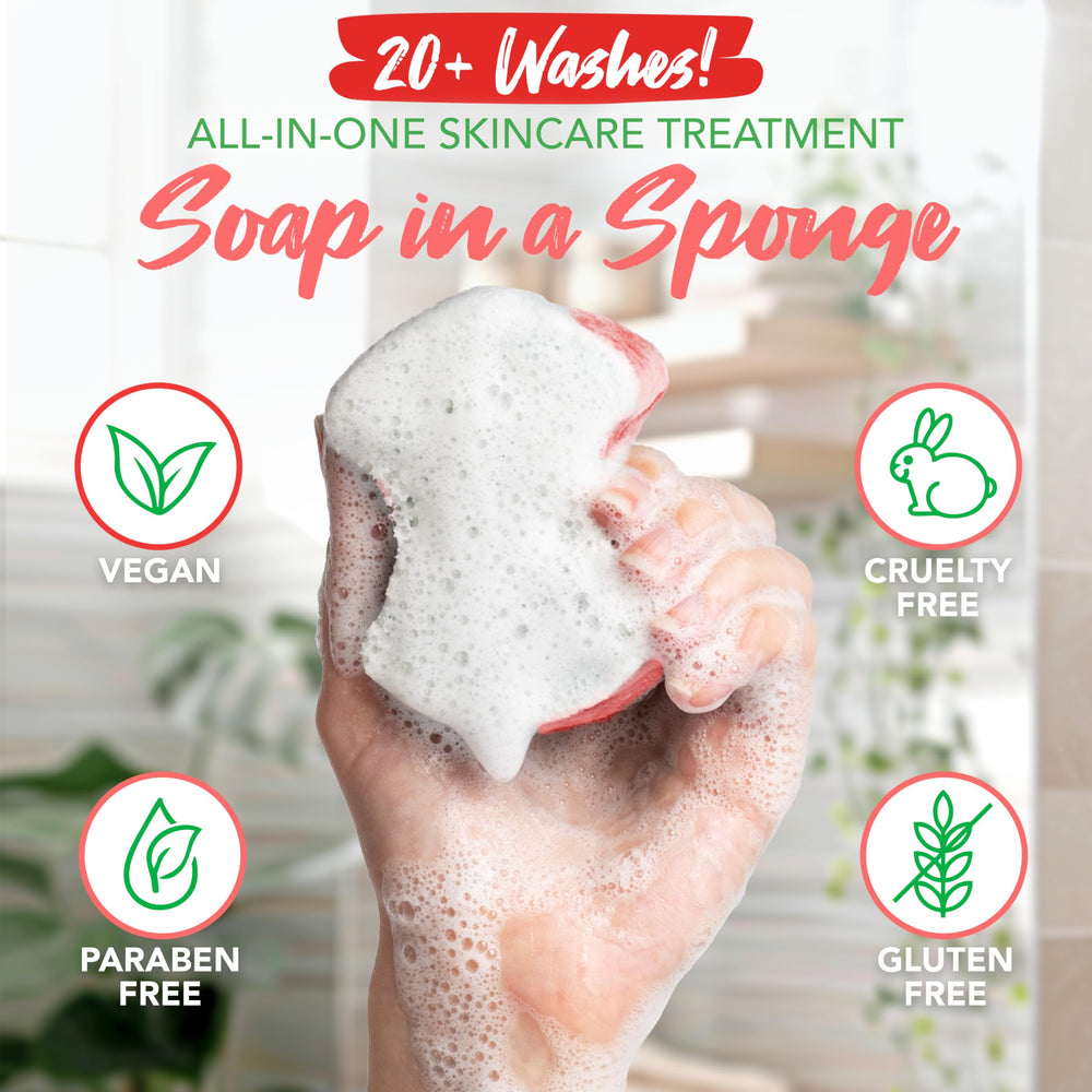 Spongeables generating foamy lather when squeezed for quick, built-in cleansing