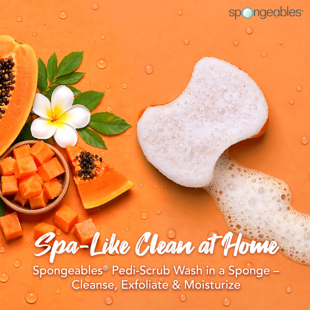 Spongeables Pedi Scrub close-up of dual-texture surface for exfoliation benefit