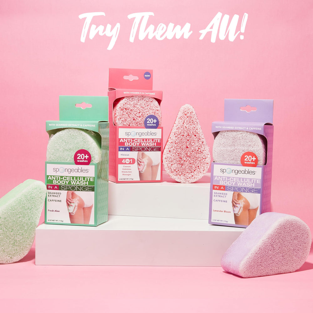 Spongeables staged in a bathroom to show convenient, spa-like shower benefit
