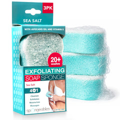 Spongeables sea salt front packaging showing three sponges and product benefits