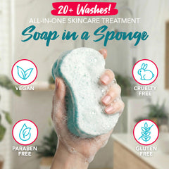 Spongeables producing rich foam in hand for easy cleansing benefit