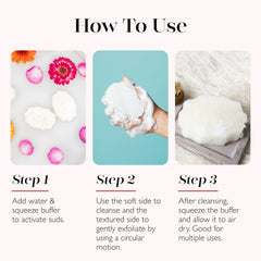 SPONGELLÉ sponge buffing heel demonstrating visible dead-skin removal benefit