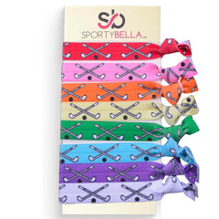 SPORTYBELLA front pack showing eight multicolored field hockey hair ties, easy selection