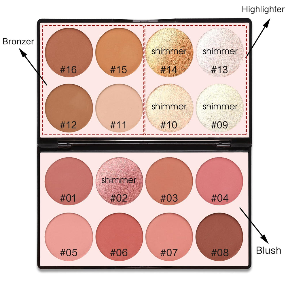 SPRINGSKY color swatches showing blush, highlighter and bronzer range for mixing benefits