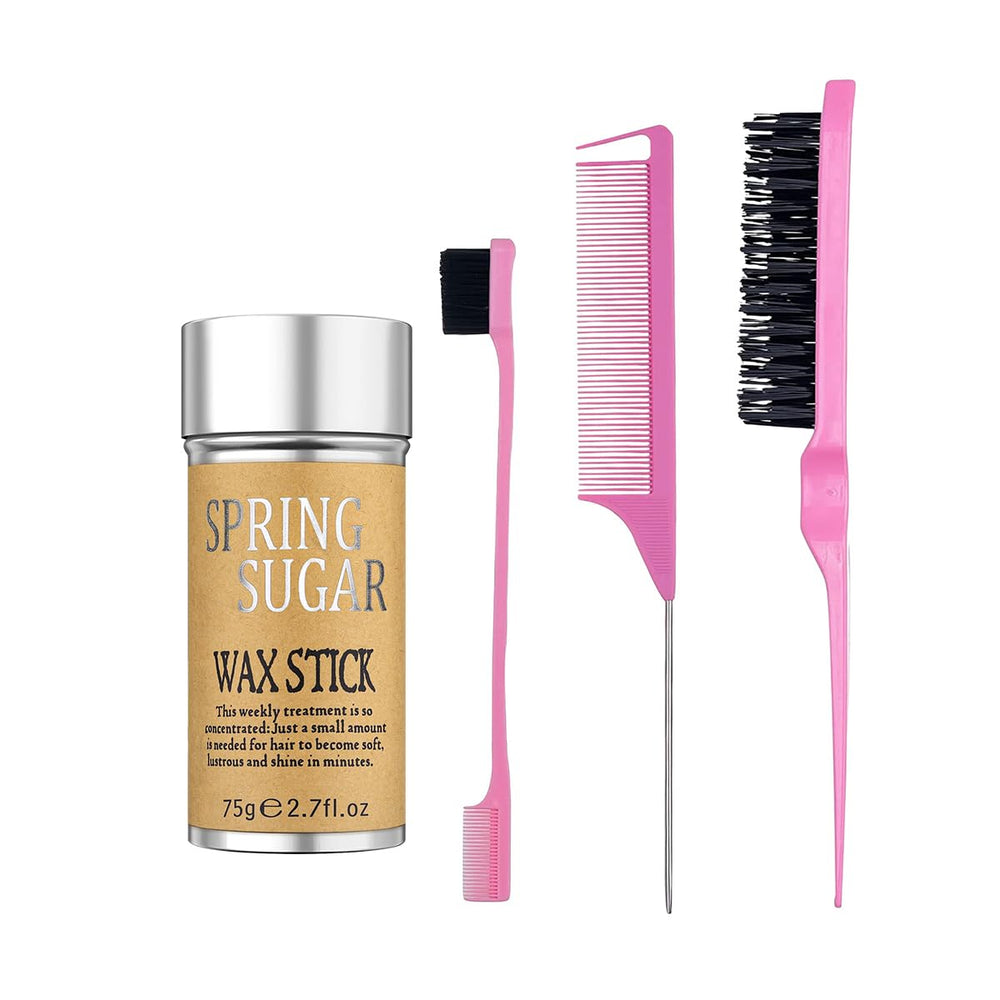 SPRINGSUGAR front packaging displaying wax stick and three combs for convenient styling