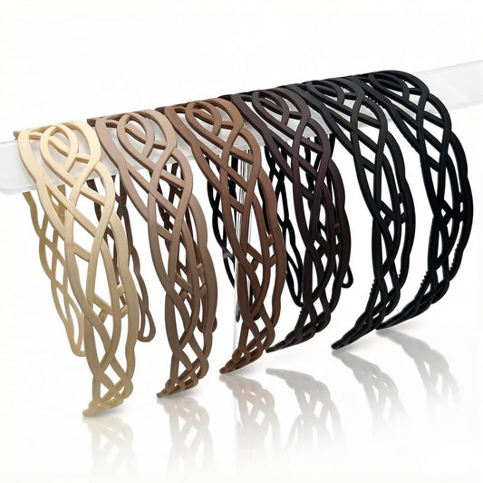 Springtime front view of 6-pack headbands showing neutral gradient and lattice design for versatile styling