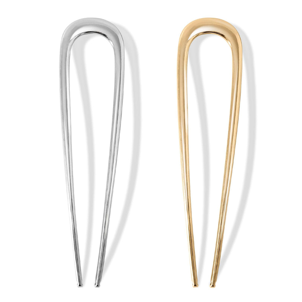 Srevela front view of two-pin set showing gold and silver for versatile styling