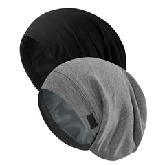 Srevela front view of two bonnets showing the set and colors, protecting hair overnight