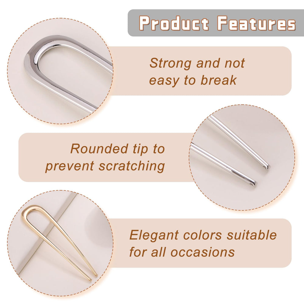 Srevela curved profile of U-shaped pin demonstrating secure hold for buns