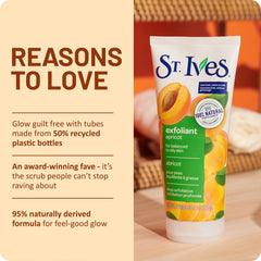 Applying St. Ives scrub to cheek demonstrating gentle exfoliation