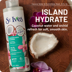 St. Ives bottle next to a hand for 22 oz size comparison and scale