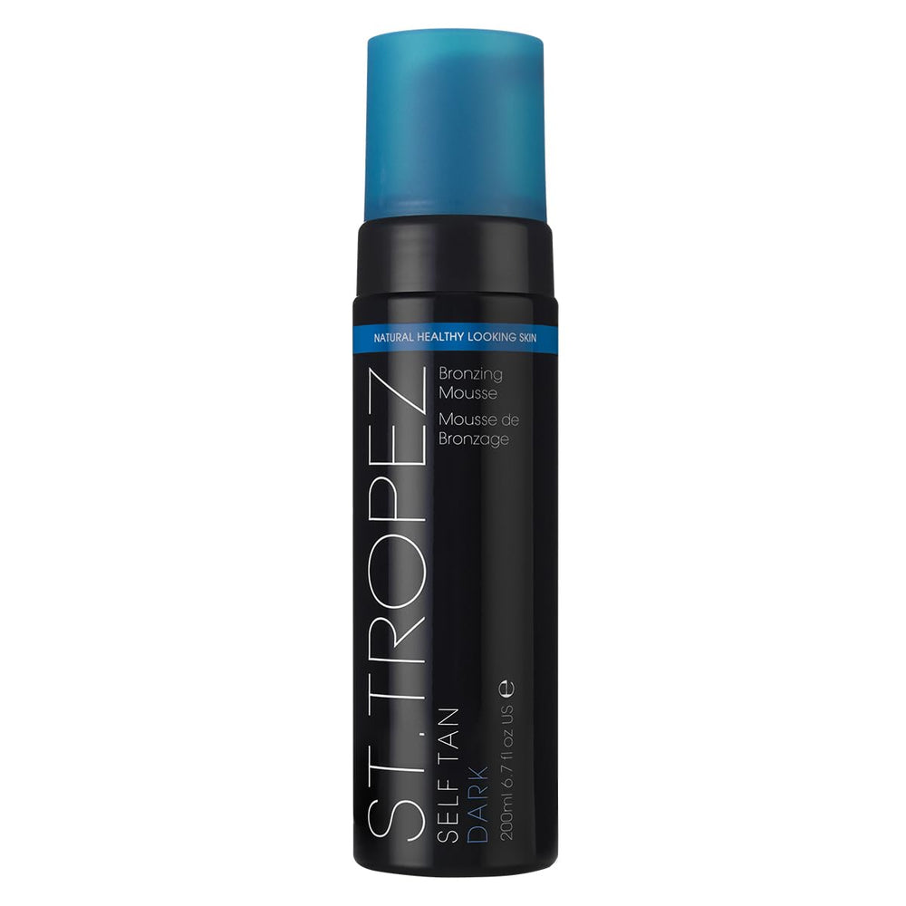 st.tropez front packaging showing dark bronzing mousse and clear branding benefits