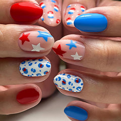 STADWWK front packaging showing 24-piece patriotic press-on nails for quick styling