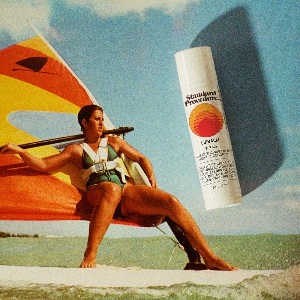 Standard Procedure lip balm packaging label clear view showing ingredients and SPF