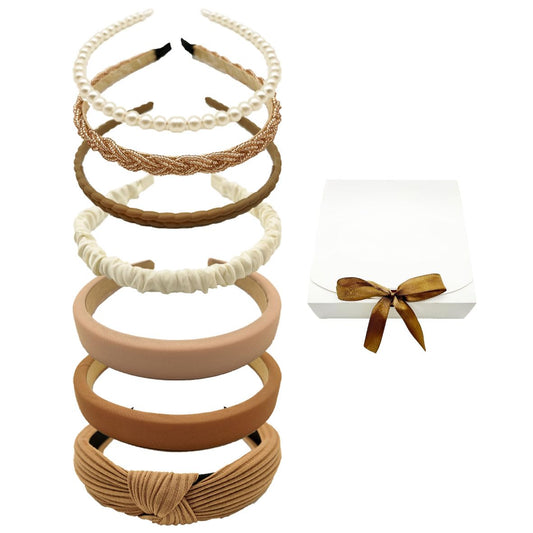 STANETCO front packaging showing full 7-piece brown headband set and variety benefit