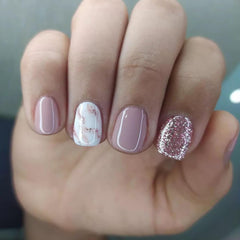 Stbisen front packaging showing dusty pink nude press-on nails, easy at-home manicure