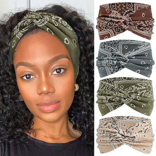 STGDAK front view of four bandana headbands showing colors and patterns for easy selection