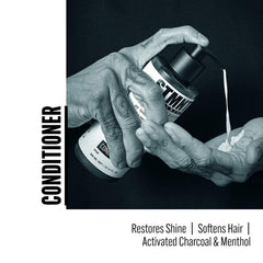 STMNT conditioner creamy texture on hand illustrating moisturize and detangle benefit