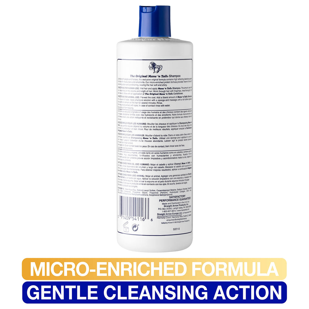 Person using Straight Arrow Mane ‘n Tail in shower, showing smoother hair result