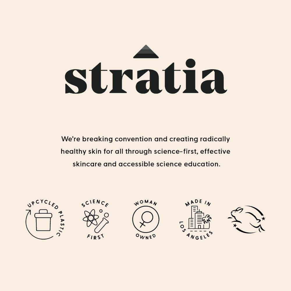 Stratia Lipid Gold on bathroom vanity in lifestyle scene suggesting daily routine