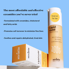 Stratia Lipid Gold dispensed on fingertip texture, delivers lightweight hydration