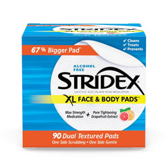 Stridex XL front packaging showing 90-count pads and benefits