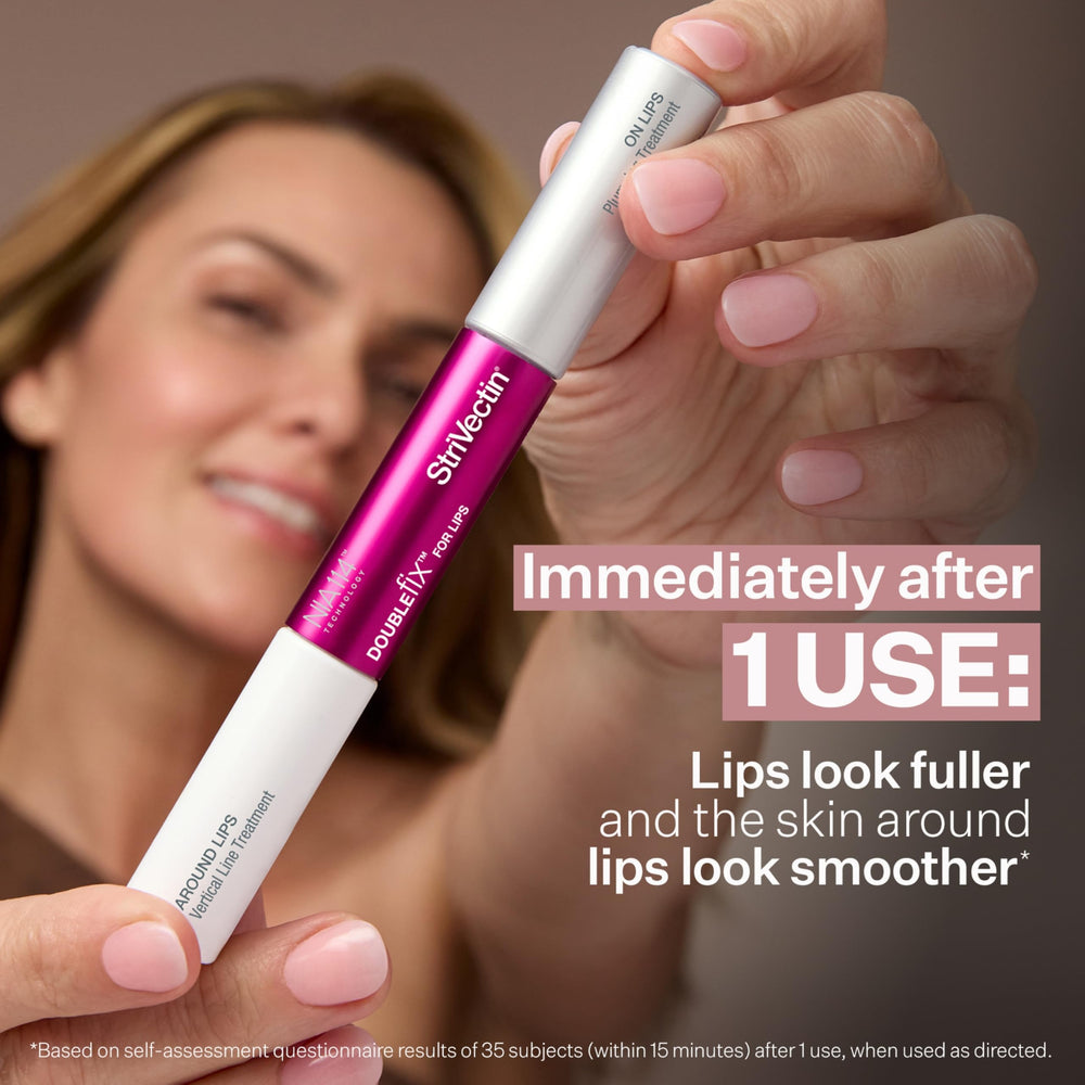 StriVectin DoubleFix texture close-up demonstrating creamy gloss for smooth lips