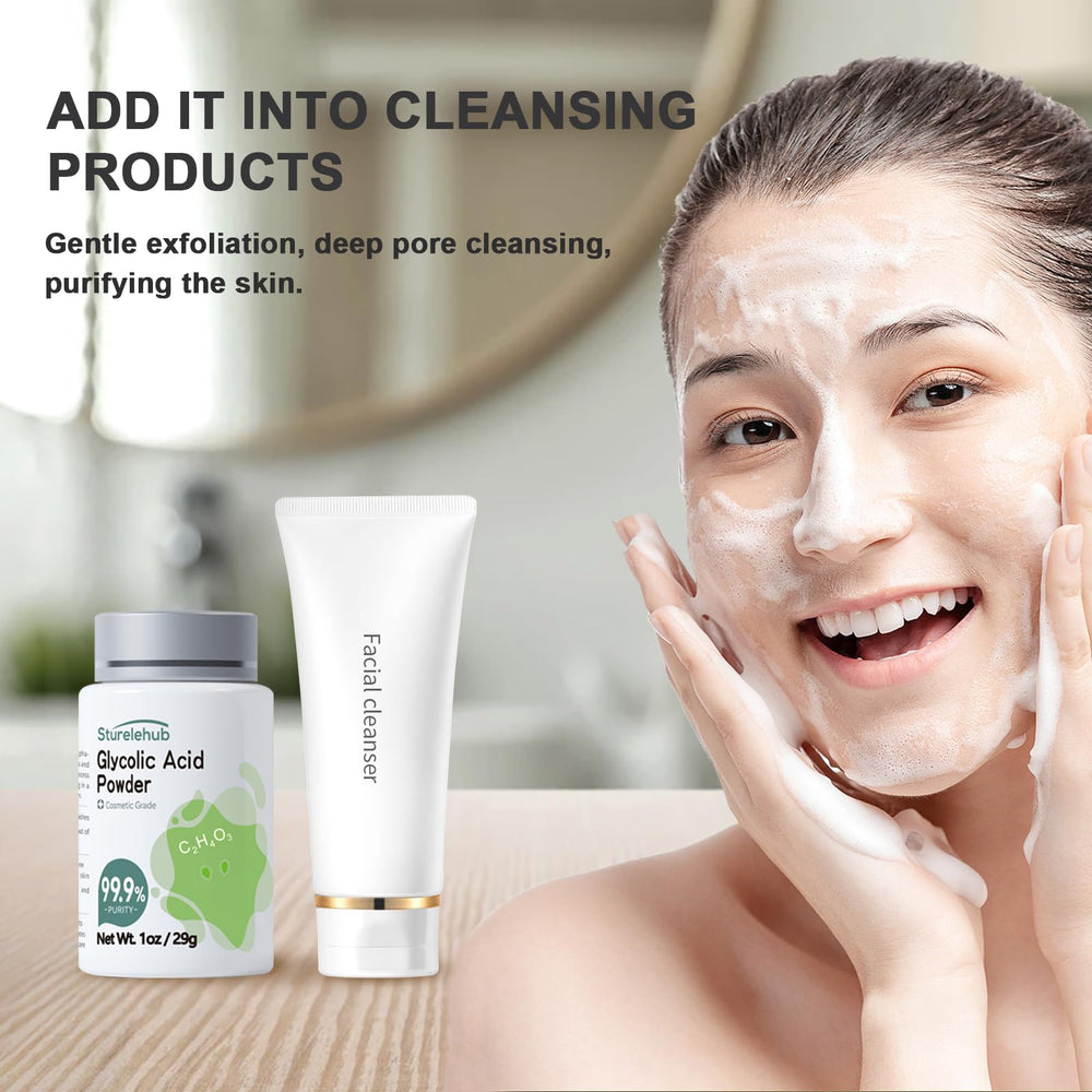 Sturelehub glycolic acid measured on digital scale with spoon ensuring accurate dosing benefit