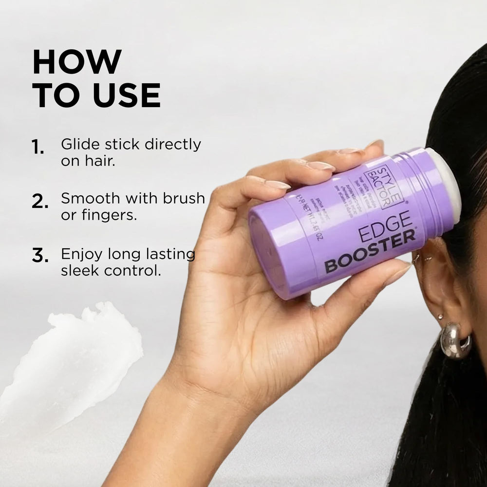 Style Factor Edge Booster held in hand to show size and travel-friendly convenience for on-the-go touch-ups