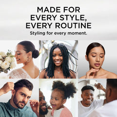 Style Factor held by model in salon setting, depicts professional polished results
