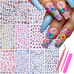 STZPRONAIL front packaging showing 14 butterfly sticker sheets and tools for easy sets