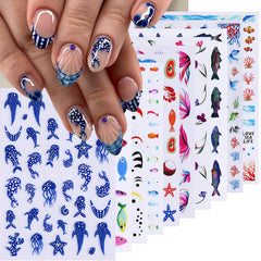 STZPRONAIL front packaging showing ten sticker sheets and vibrant ocean designs, easy selection