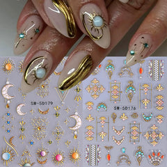 STZPRONAIL applied on acrylic nails showcasing bohemian mixed designs
