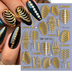 STZPRONAIL white skeleton sheet with raised bones for high-contrast gothic nail art