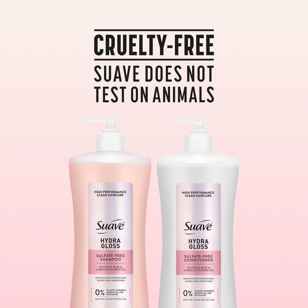 Model with glossy hair after Suave use showing smooth, reflective shine benefit