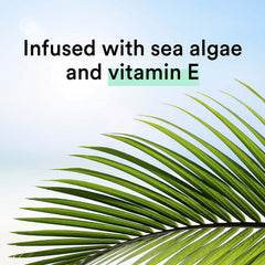 Sea algae and vitamin E visuals beside Suave bottle showing nourishing benefits