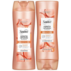 Suave keratin front packaging showing smoothing set and size